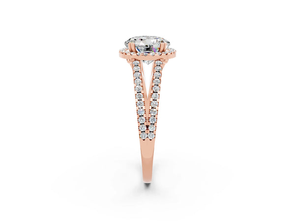 Rose gold Round Cut Moissanite Halo Split Shank Engagement Ring