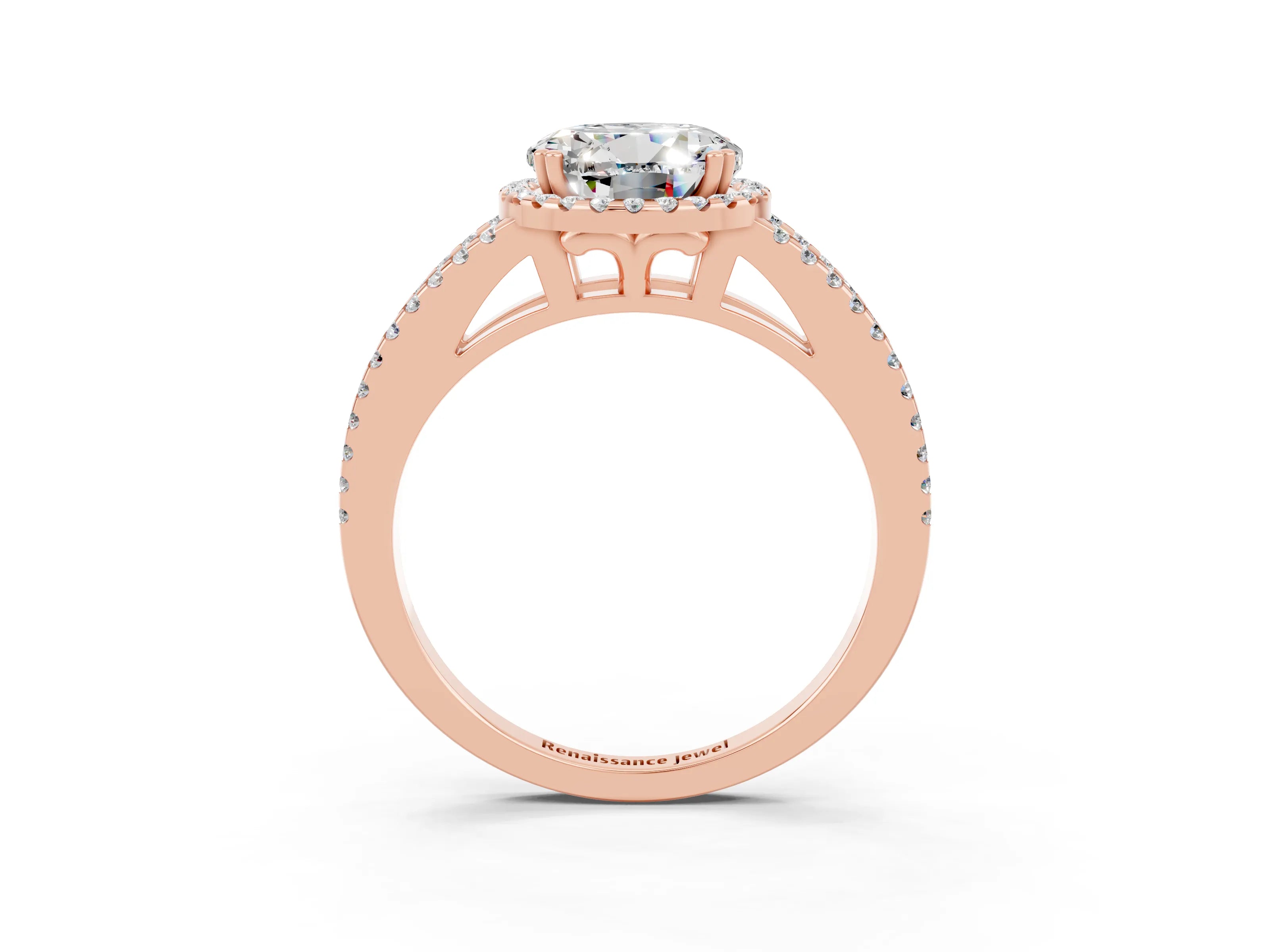 Rose gold Round Cut Moissanite Halo Split Shank Engagement Ring_15