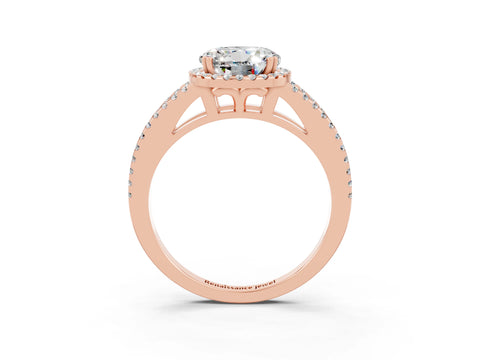 Rose gold Round Cut Moissanite Halo Split Shank Engagement Ring_15