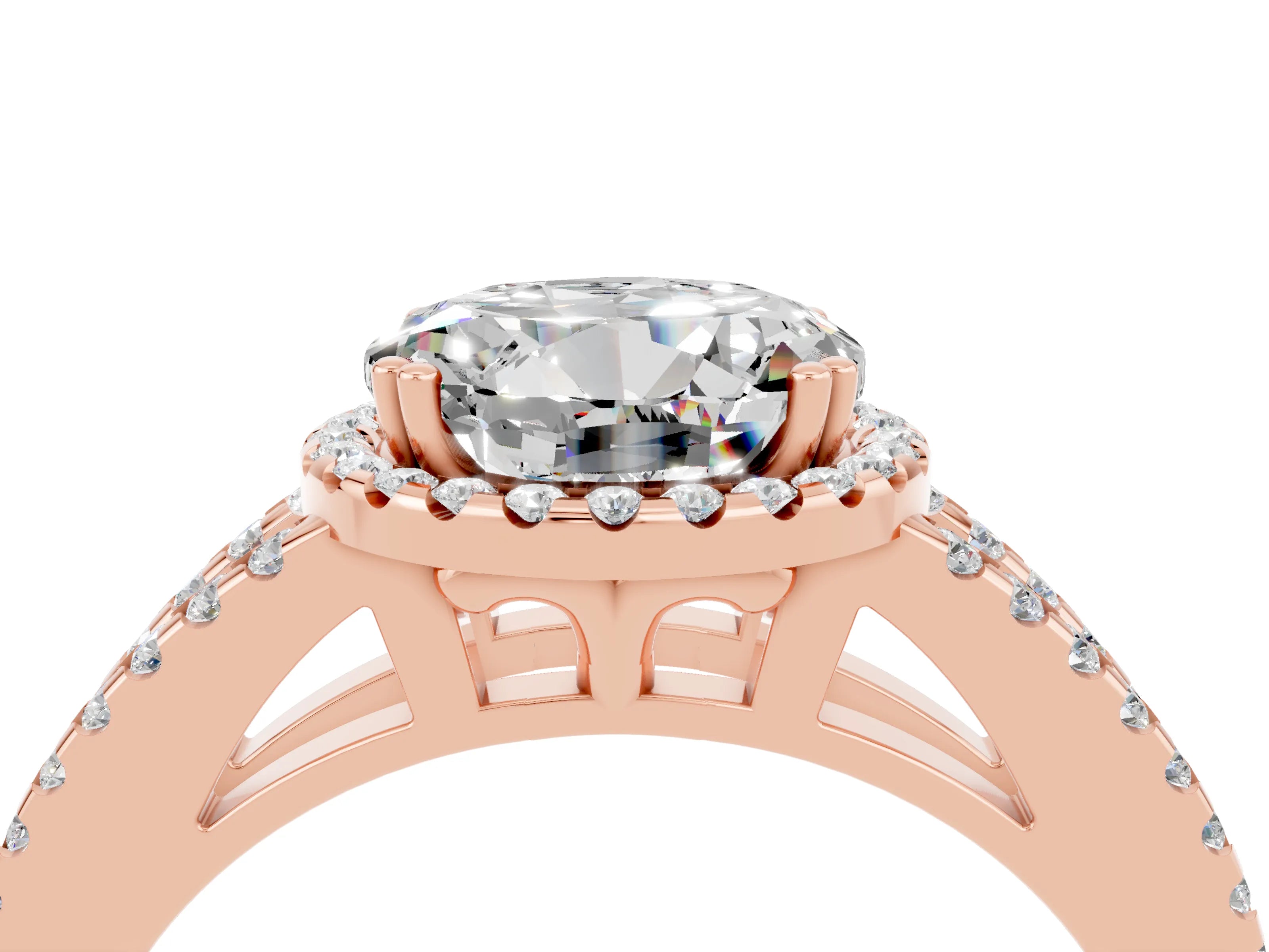 Rose gold Round Cut Moissanite Halo Split Shank Engagement Ring_16
