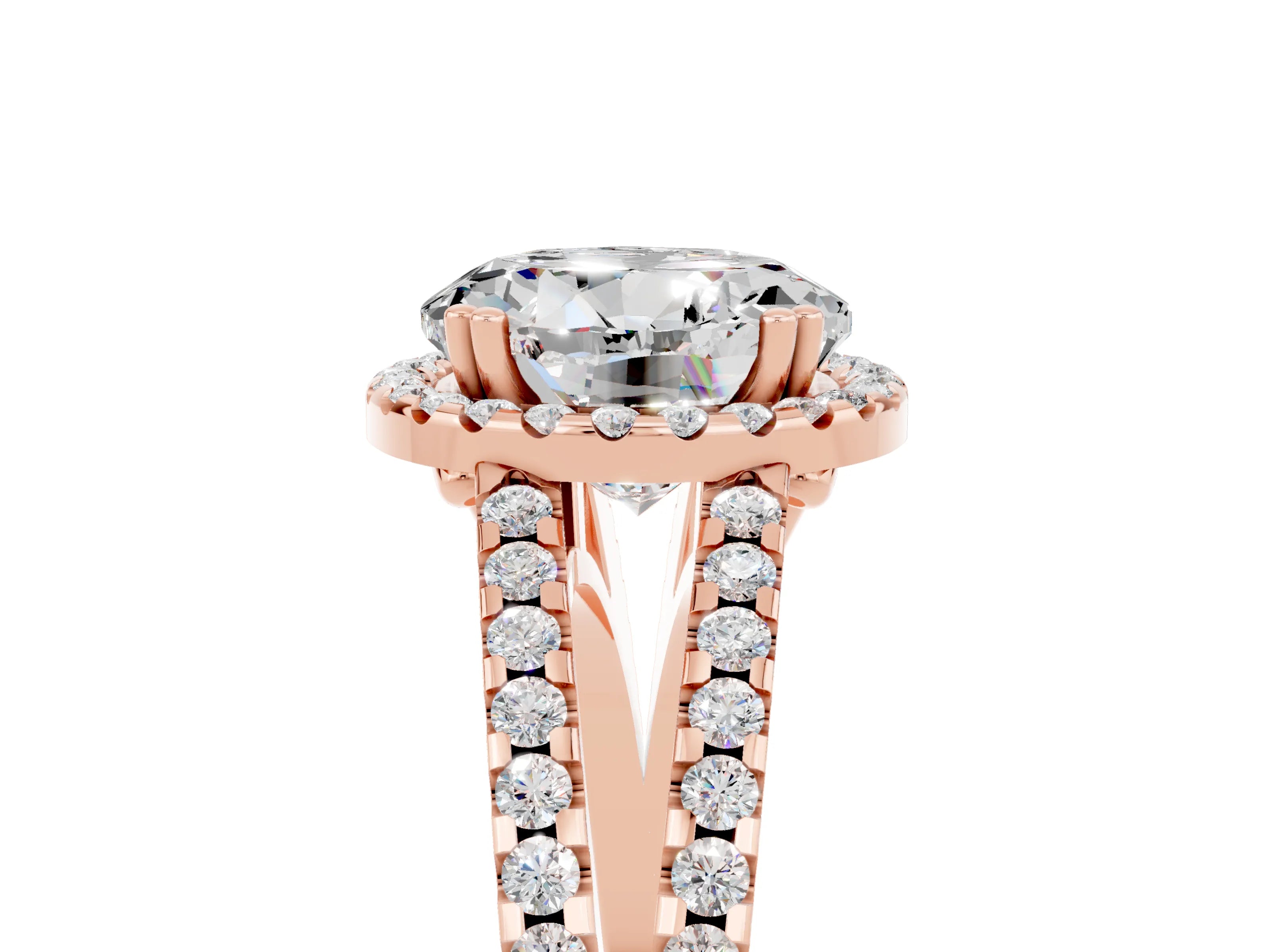 Rose gold Round Cut Moissanite Halo Split Shank Engagement Ring_17