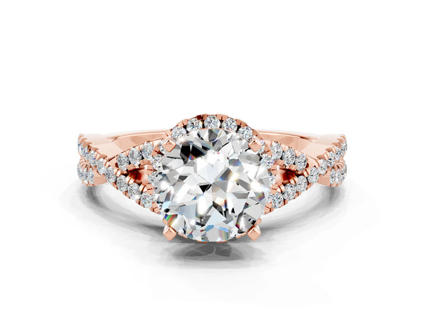 Rose gold Round Cut Moissanite  Halo Twist Band Solitaire Prong Setting Ring