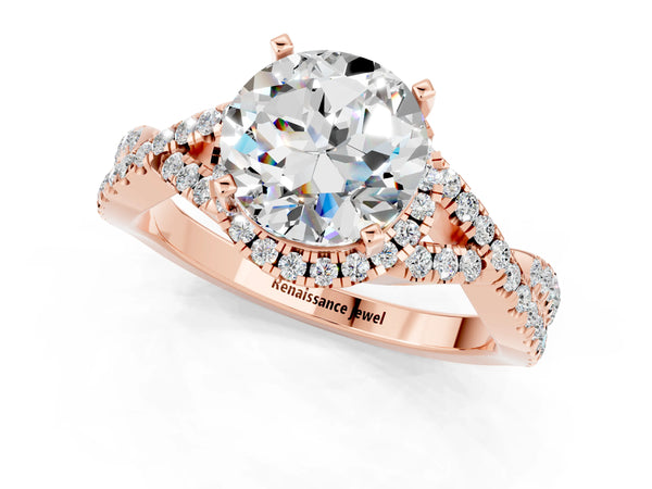 Rose gold Round Cut Moissanite  Halo Twist Band Solitaire Prong Setting Ring