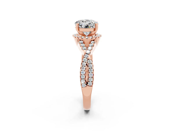 Rose gold Round Cut Moissanite  Halo Twist Band Solitaire Prong Setting Ring