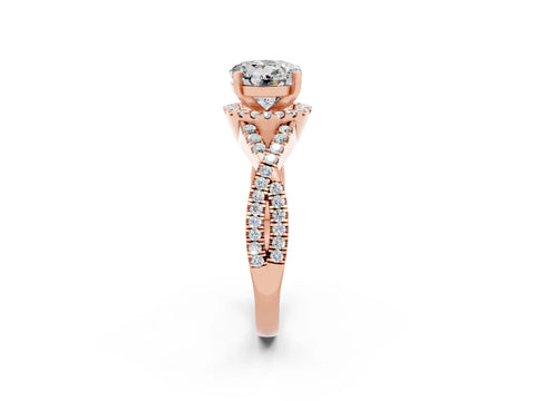 Rose gold Round Cut Moissanite Halo Twist Band Solitaire Prong Setting Ring_2