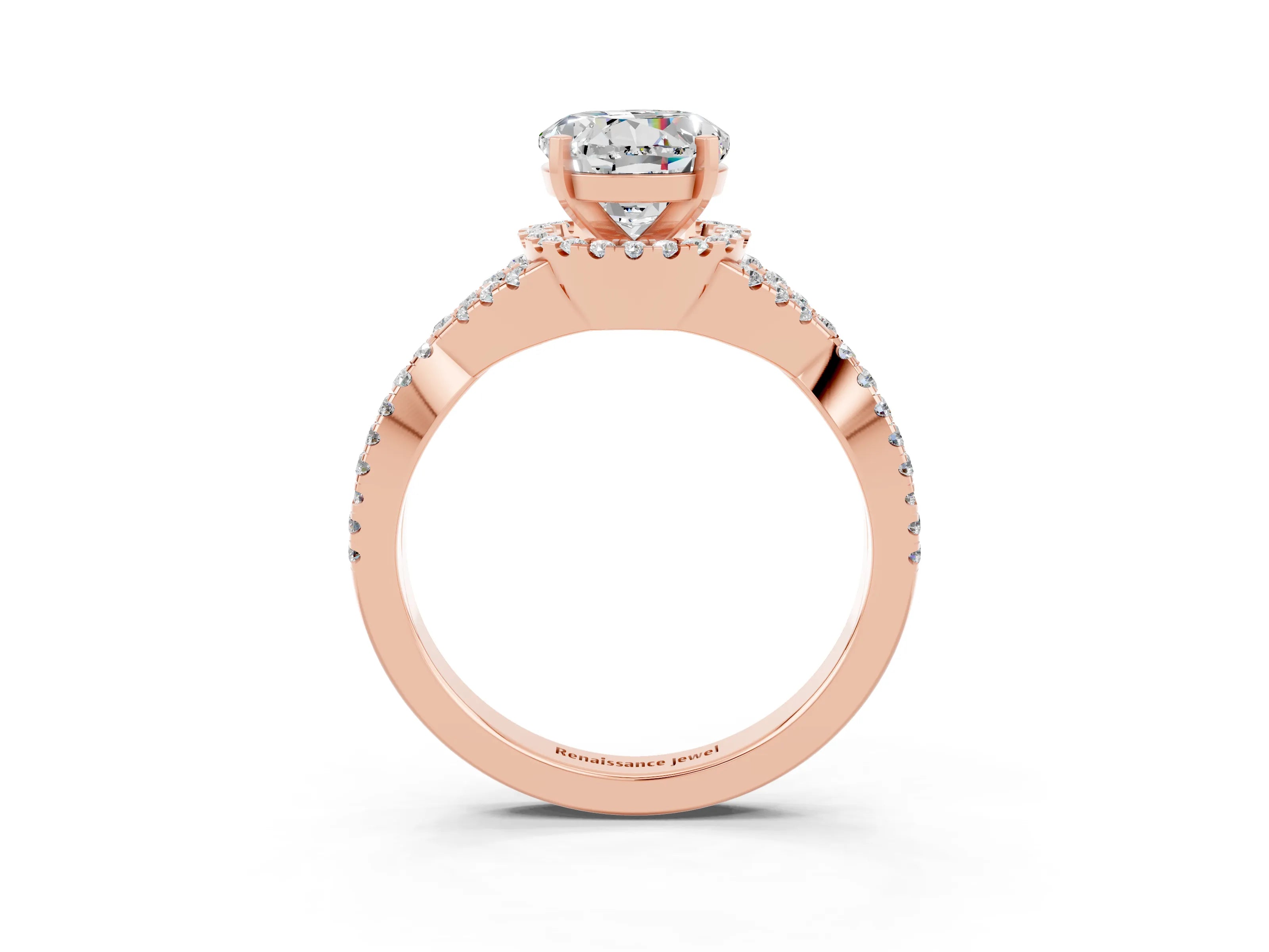 Rose gold Round Cut Moissanite Halo Twist Band Solitaire Prong Setting Ring_3
