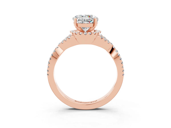 Rose gold Round Cut Moissanite  Halo Twist Band Solitaire Prong Setting Ring