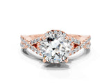 Rose gold Round Cut Moissanite  Halo Twist Band Solitaire Prong Setting Ring_36