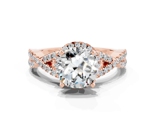 Rose gold Round Cut Moissanite  Halo Twist Band Solitaire Prong Setting Ring