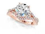 Rose gold Round Cut Moissanite  Halo Twist Band Solitaire Prong Setting Ring_37