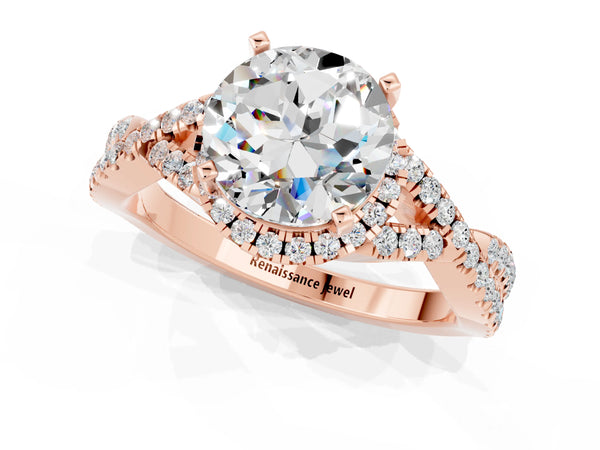 Rose gold Round Cut Moissanite  Halo Twist Band Solitaire Prong Setting Ring
