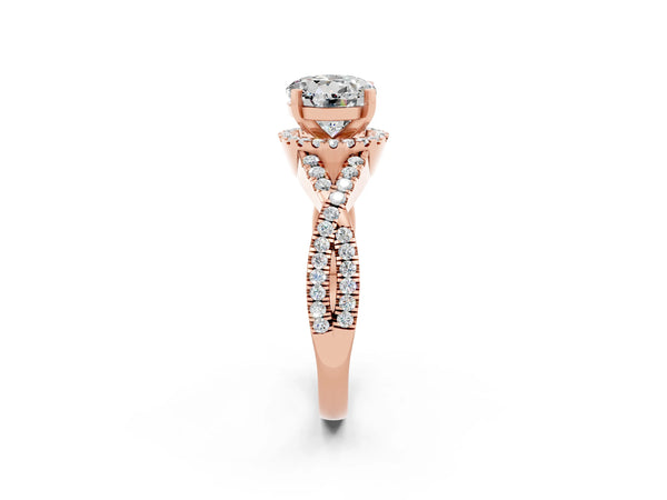 Rose gold Round Cut Moissanite  Halo Twist Band Solitaire Prong Setting Ring