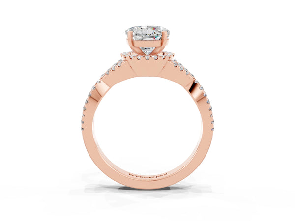 Rose gold Round Cut Moissanite  Halo Twist Band Solitaire Prong Setting Ring