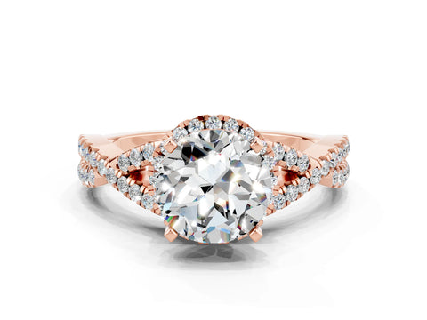 Rose gold Round Cut Moissanite Halo Twist Band Solitaire Prong Setting Ring