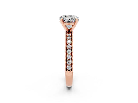 Rose gold Round Cut Moissanite Milgrain Pavé Engagement Ring with Four-Prong Setting_2
