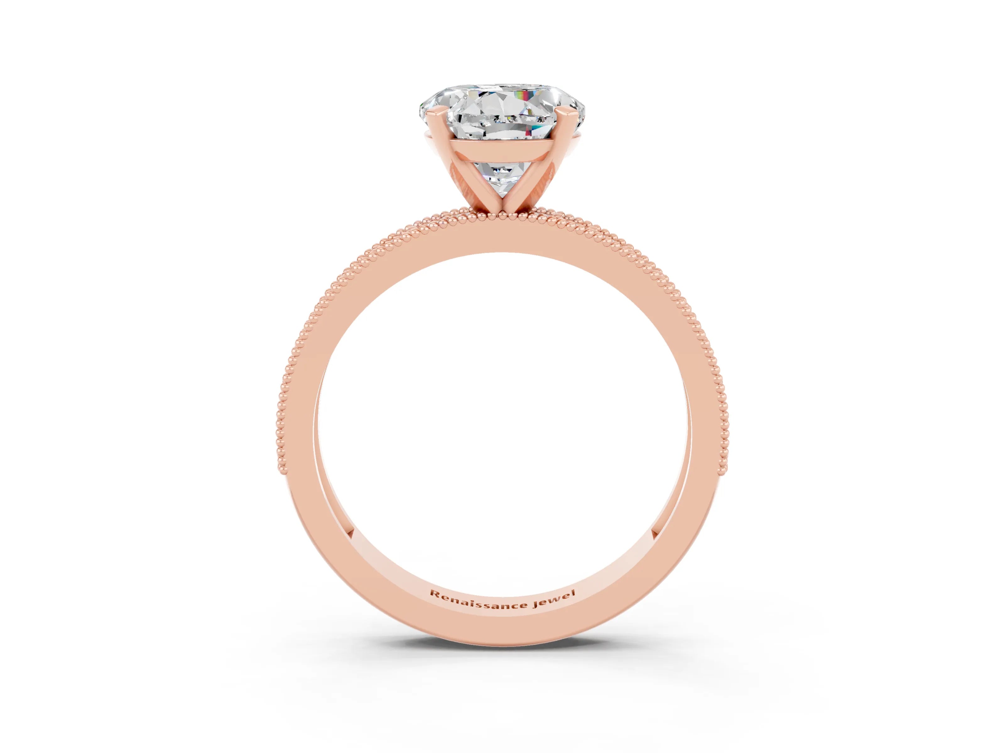 Rose gold Round Cut Moissanite Milgrain Pavé Engagement Ring with Four-Prong Setting_3