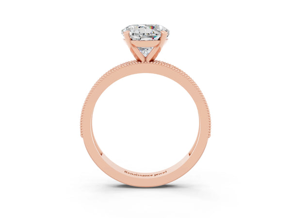 Rose gold Round Cut Moissanite Milgrain Pavé Engagement Ring with Four-Prong Setting