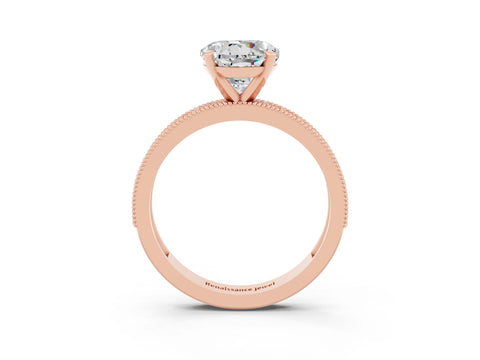 Rose gold Round Cut Moissanite Milgrain Pavé Engagement Ring with Four-Prong Setting_3