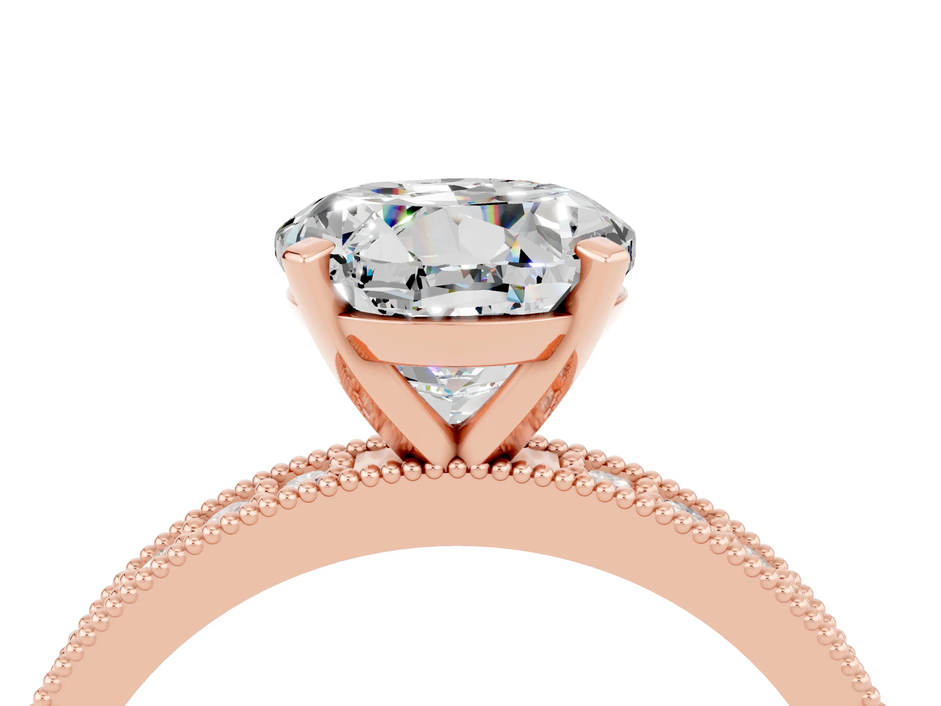 Rose gold Round Cut Moissanite Milgrain Pavé Engagement Ring with Four-Prong Setting_4