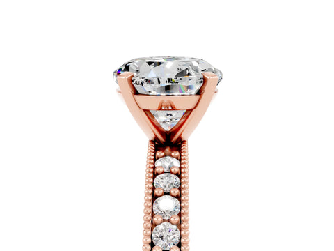 Rose gold Round Cut Moissanite Milgrain Pavé Engagement Ring with Four-Prong Setting_5