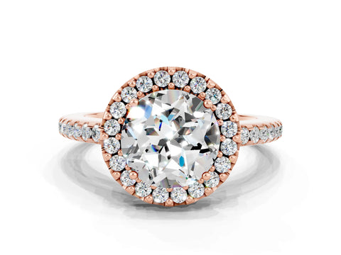 Rose gold Round Cut Moissanite Pavé Halo Ring with Four-Prong Setting_12