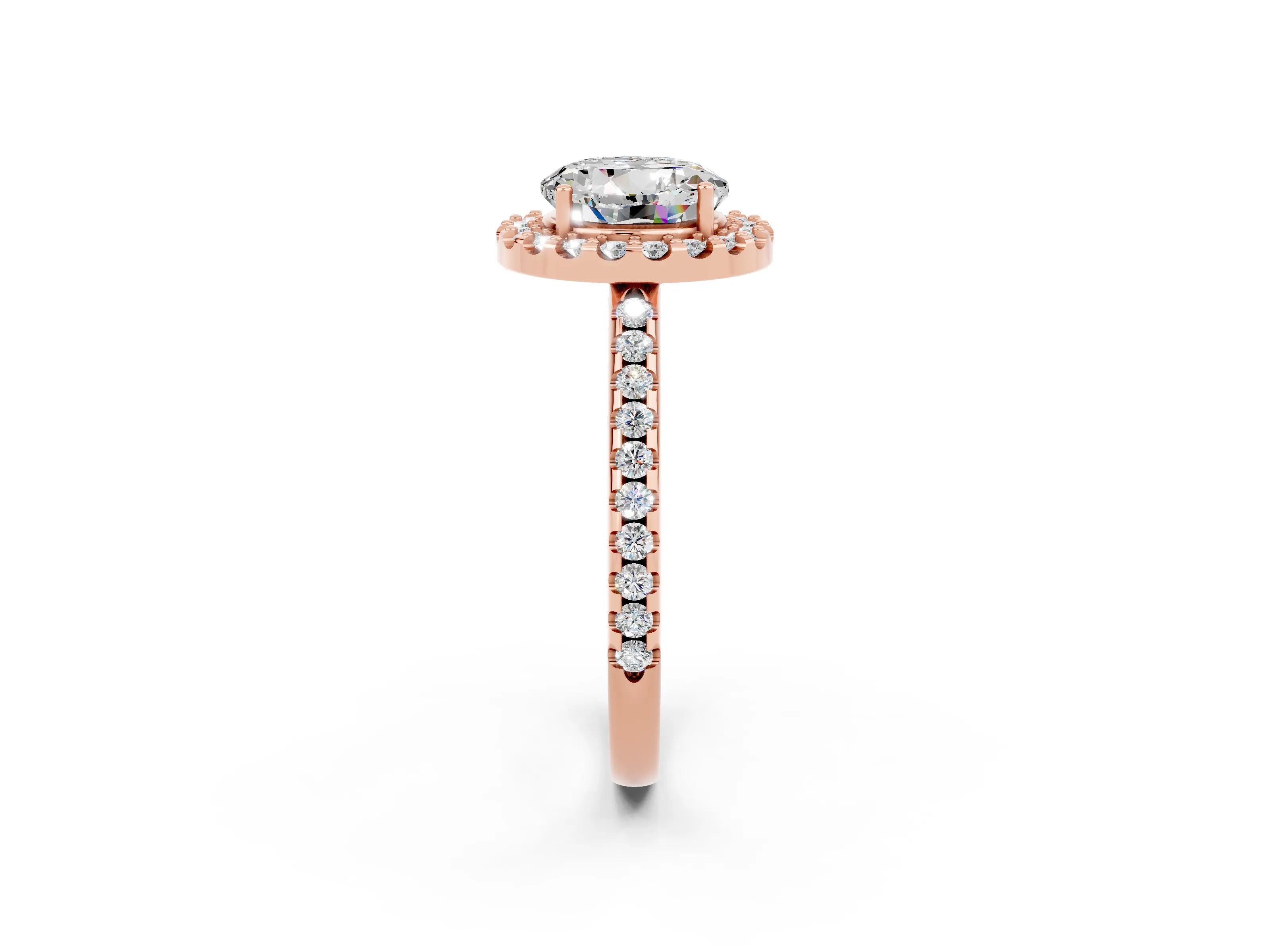 Rose gold Round Cut Moissanite Pavé Halo Ring with Four-Prong Setting_14