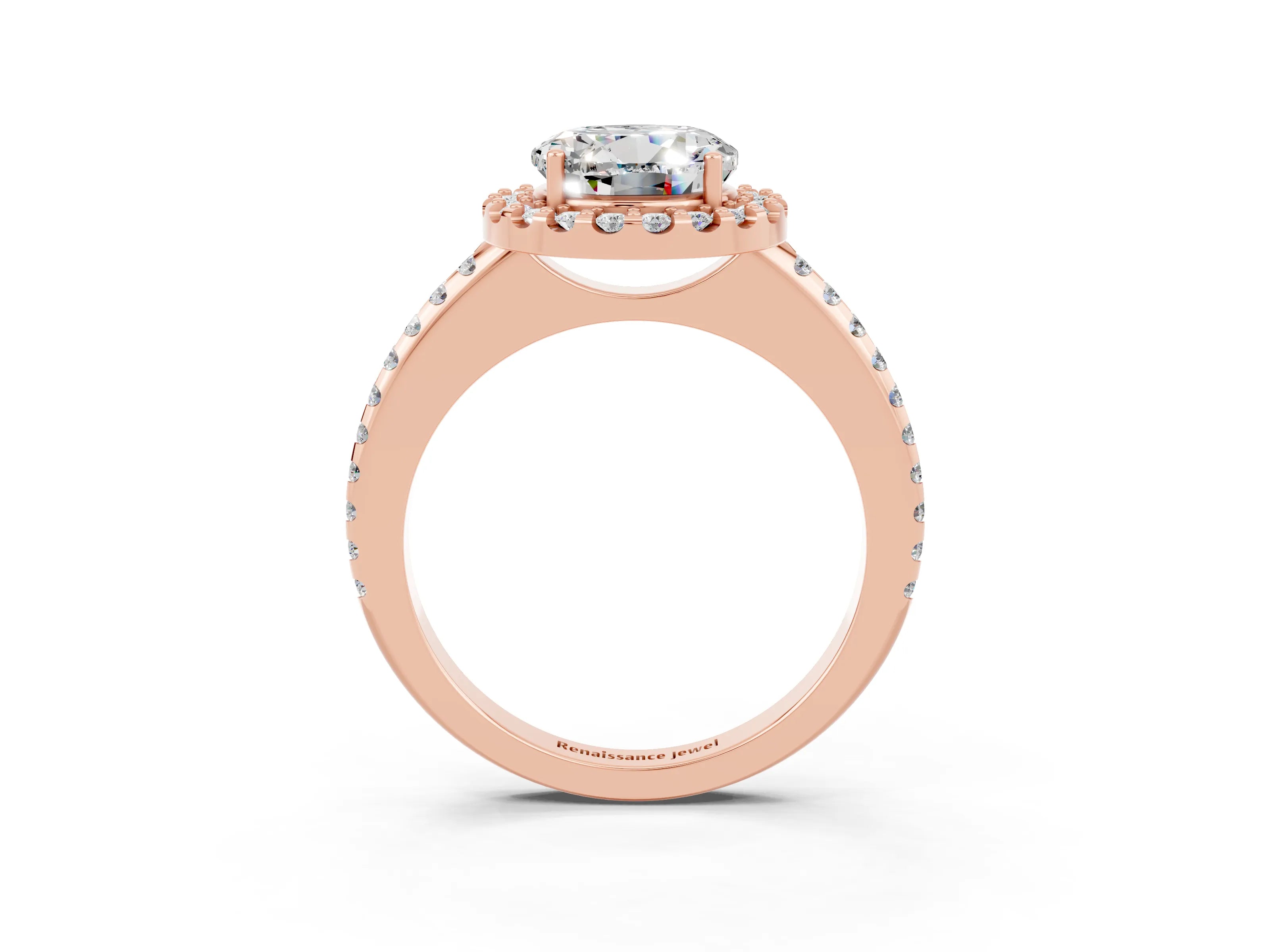 Rose gold Round Cut Moissanite Pavé Halo Ring with Four-Prong Setting_15