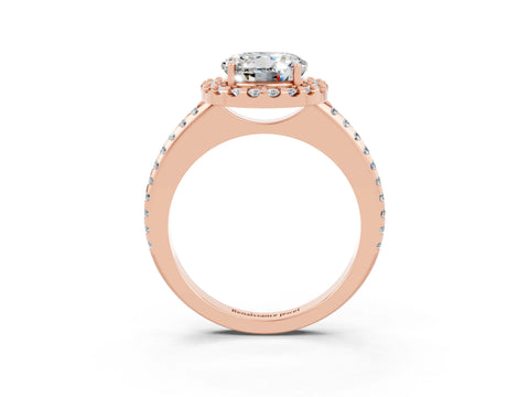 Rose gold Round Cut Moissanite Pavé Halo Ring with Four-Prong Setting_15