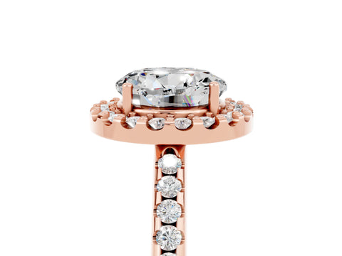 Rose gold Round Cut Moissanite Pavé Halo Ring with Four-Prong Setting_17