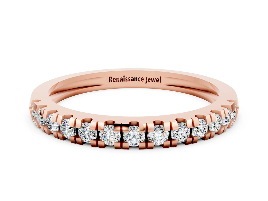 Rose gold Round Cut Moissanite Pavé Set Thin Band