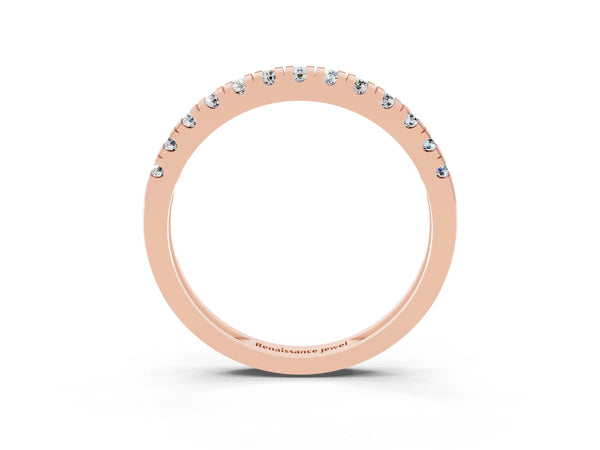 Rose Gold Round Moissanite Thin Pave Half Eternity Wedding Band