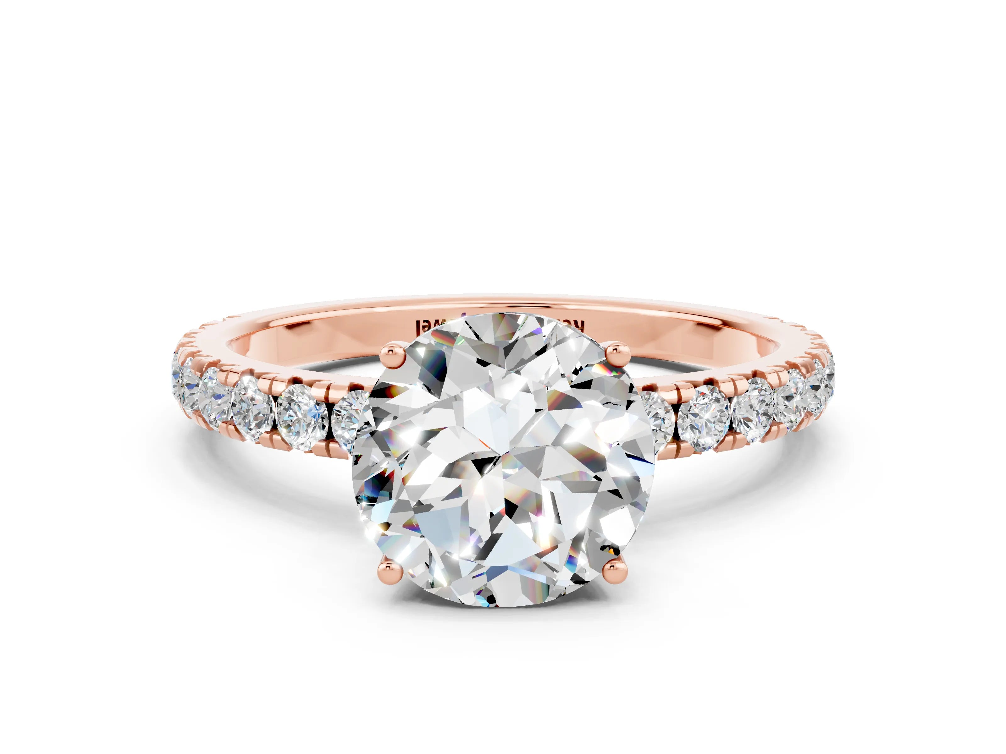 Rose gold Round Cut Moissanite Pavé Solitaire Engagement Ring with Four-Prong Setting_12