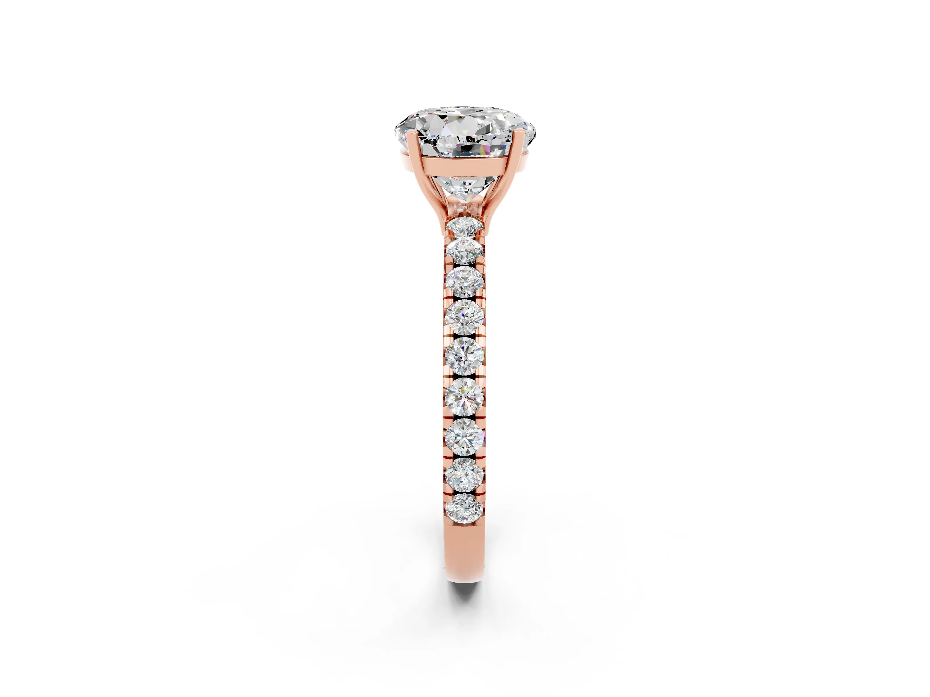 Rose gold Round Cut Moissanite Pavé Solitaire Engagement Ring with Four-Prong Setting_14