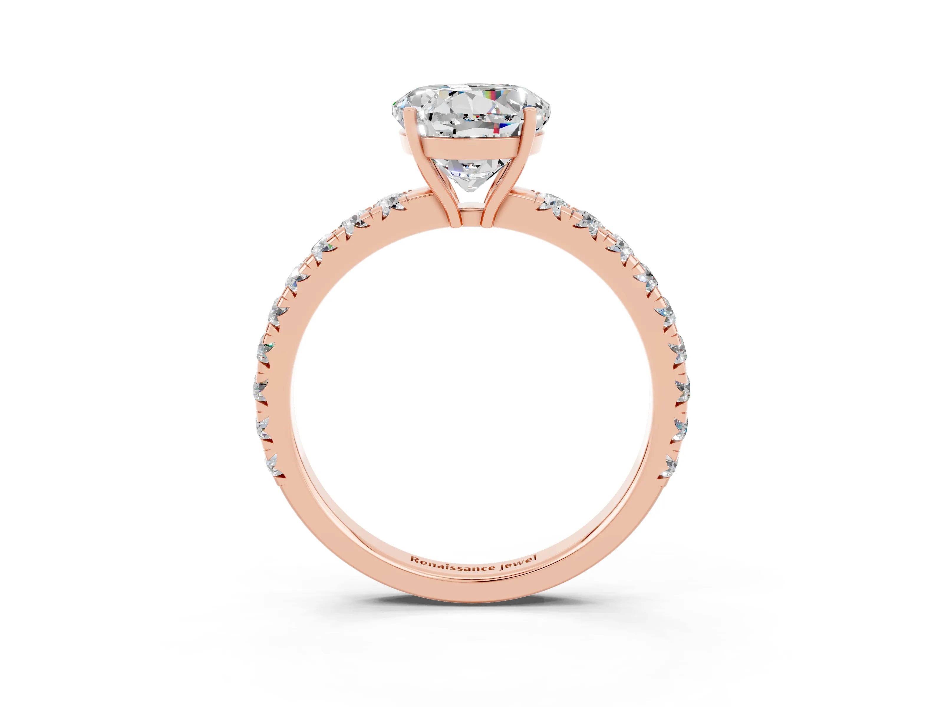 Rose gold Round Cut Moissanite Pavé Solitaire Engagement Ring with Four-Prong Setting_15