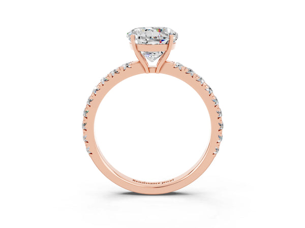 Rose gold Round Cut Moissanite Pavé Solitaire Engagement Ring with Four-Prong Setting