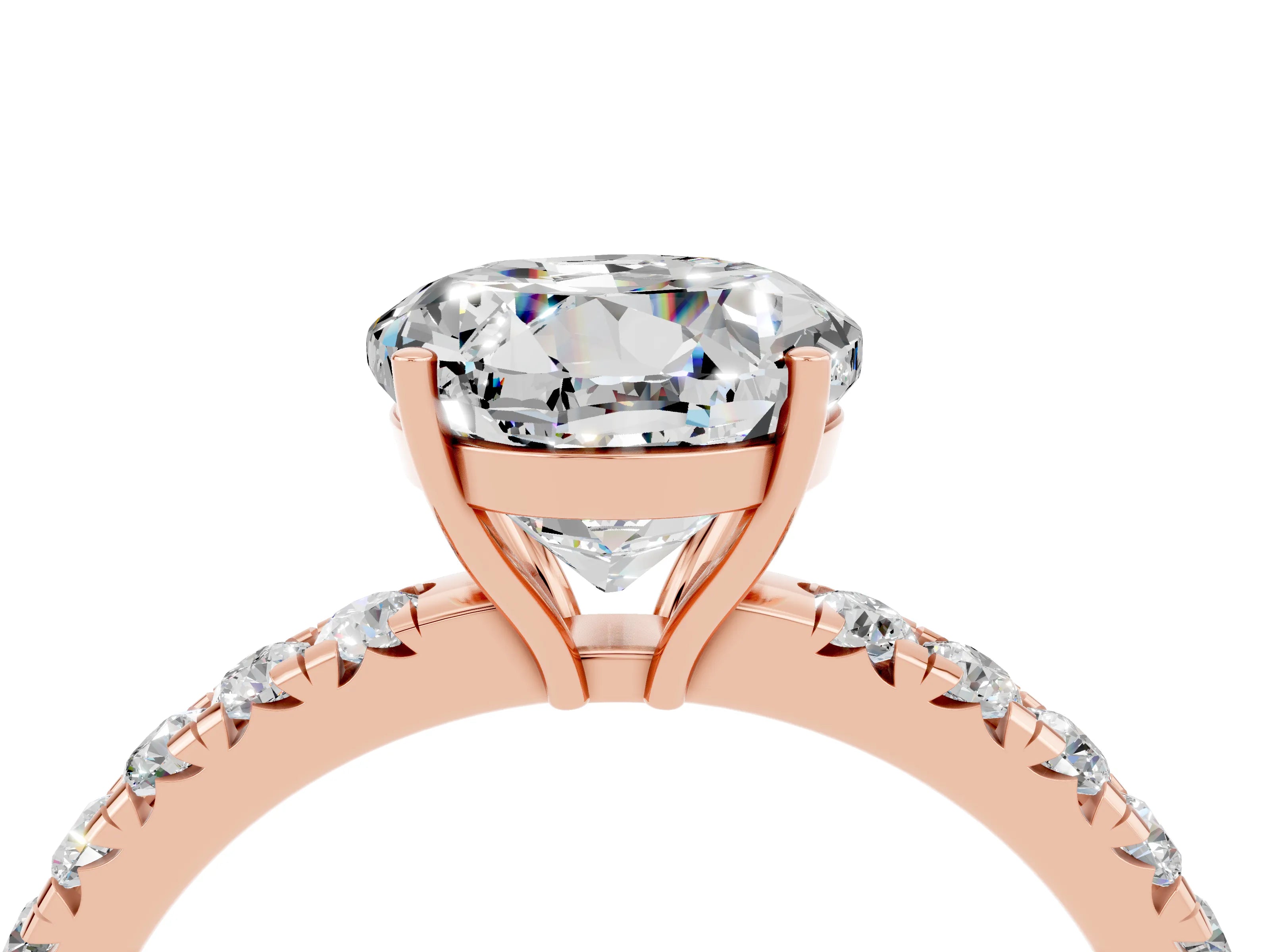 Rose gold Round Cut Moissanite Pavé Solitaire Engagement Ring with Four-Prong Setting_16