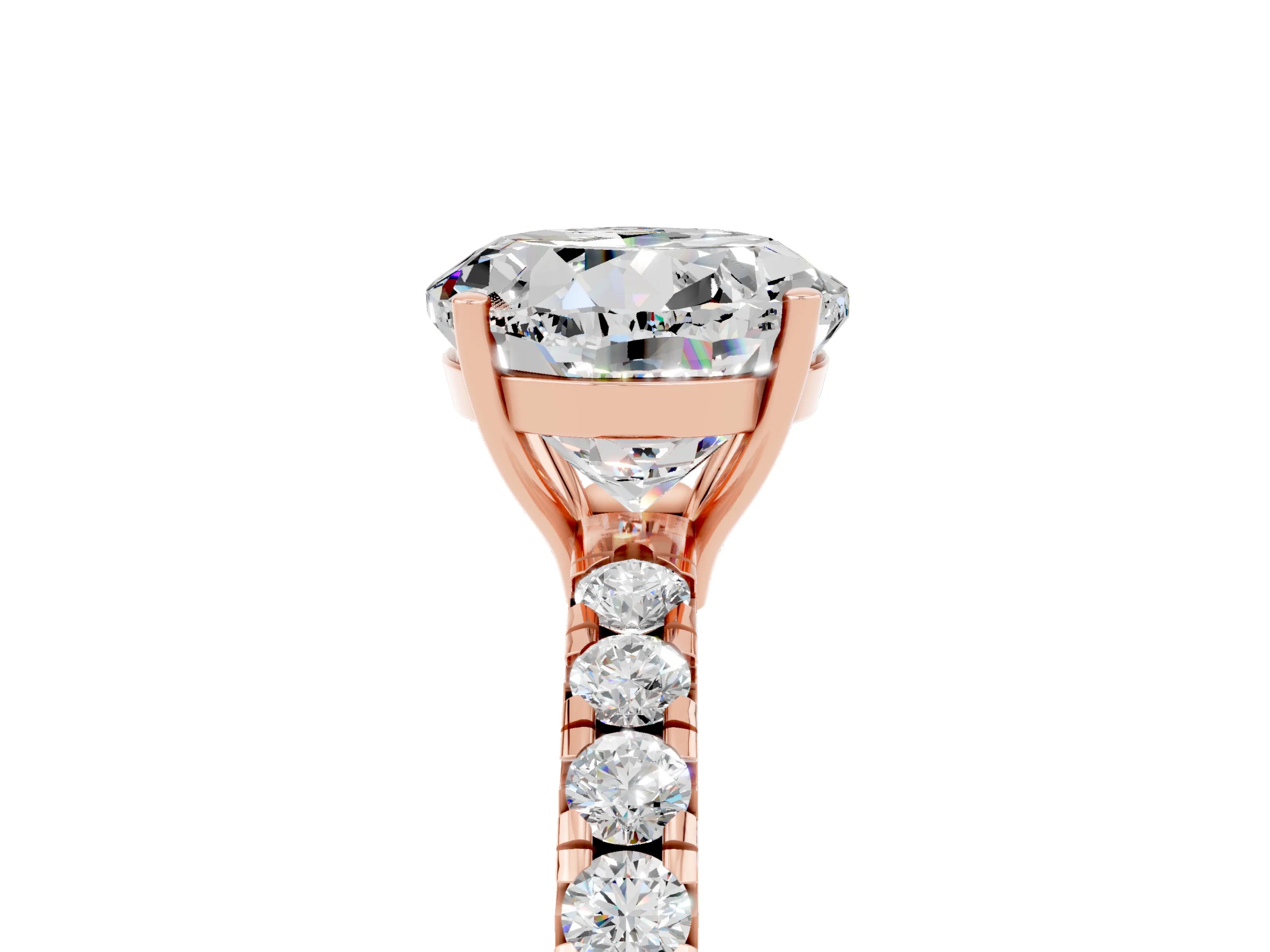 Rose gold Round Cut Moissanite Pavé Solitaire Engagement Ring with Four-Prong Setting_17