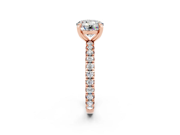 Rose gold Round Cut Moissanite Pavé Solitaire Ring with Round Band and Prong Setting