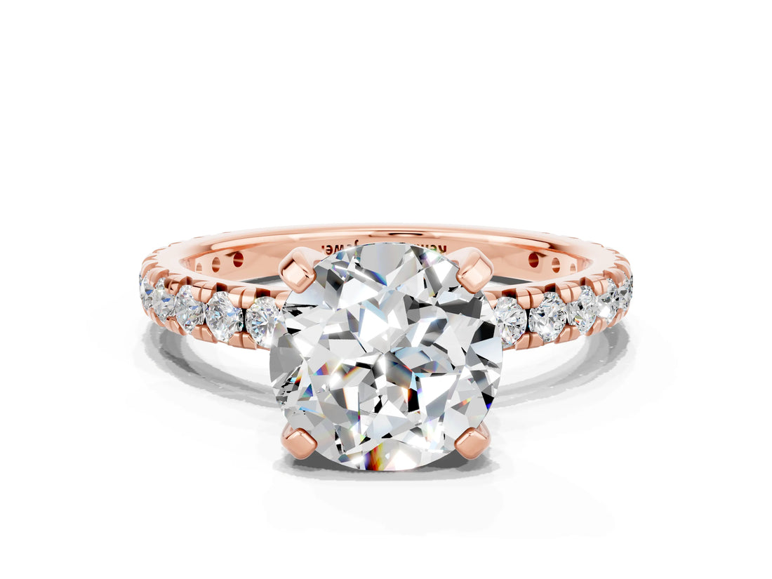 Rose gold Round Cut Moissanite Pavé Solitaire Ring with Round Band and Prong Setting_24