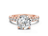 Rose gold Round Cut Moissanite Pavé Solitaire Ring with Round Band and Prong Setting_24