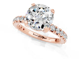 Rose gold Round Cut Moissanite Pavé Solitaire Ring with Round Band and Prong Setting_25