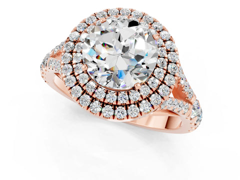 Rose gold Round Cut Moissanite Pavé Split Shank Double Halo Engagement Ring_1
