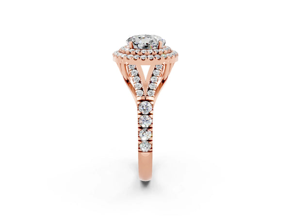 Rose gold Round Cut Moissanite Pavé Split Shank Double Halo Engagement Ring