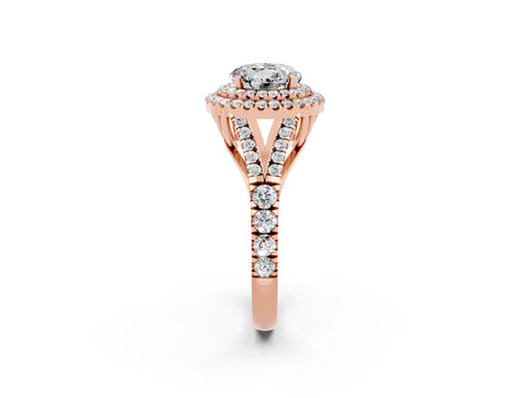 Rose gold Round Cut Moissanite Pavé Split Shank Double Halo Engagement Ring_2