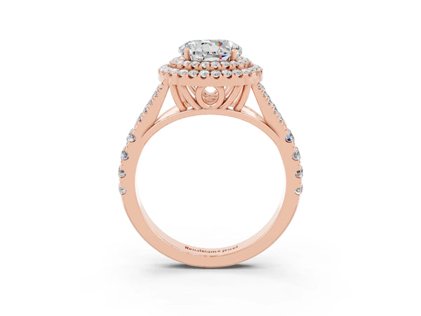 Rose gold Round Cut Moissanite Pavé Split Shank Double Halo Engagement Ring