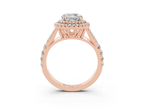 Rose gold Round Cut Moissanite Pavé Split Shank Double Halo Engagement Ring_3