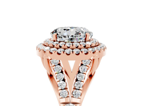 Rose gold Round Cut Moissanite Pavé Split Shank Double Halo Engagement Ring_5