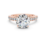 Rose gold Round Cut Moissanite Pave Band Solitaire Ring with Four-Prong Setting_24