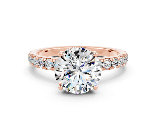 Rose gold Round Cut Moissanite Pave Band Solitaire Ring with Round  and Prong Setting