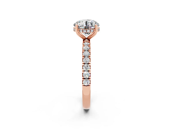 Rose gold Round Cut Moissanite Pave Band Solitaire Ring with Round  and Prong Setting